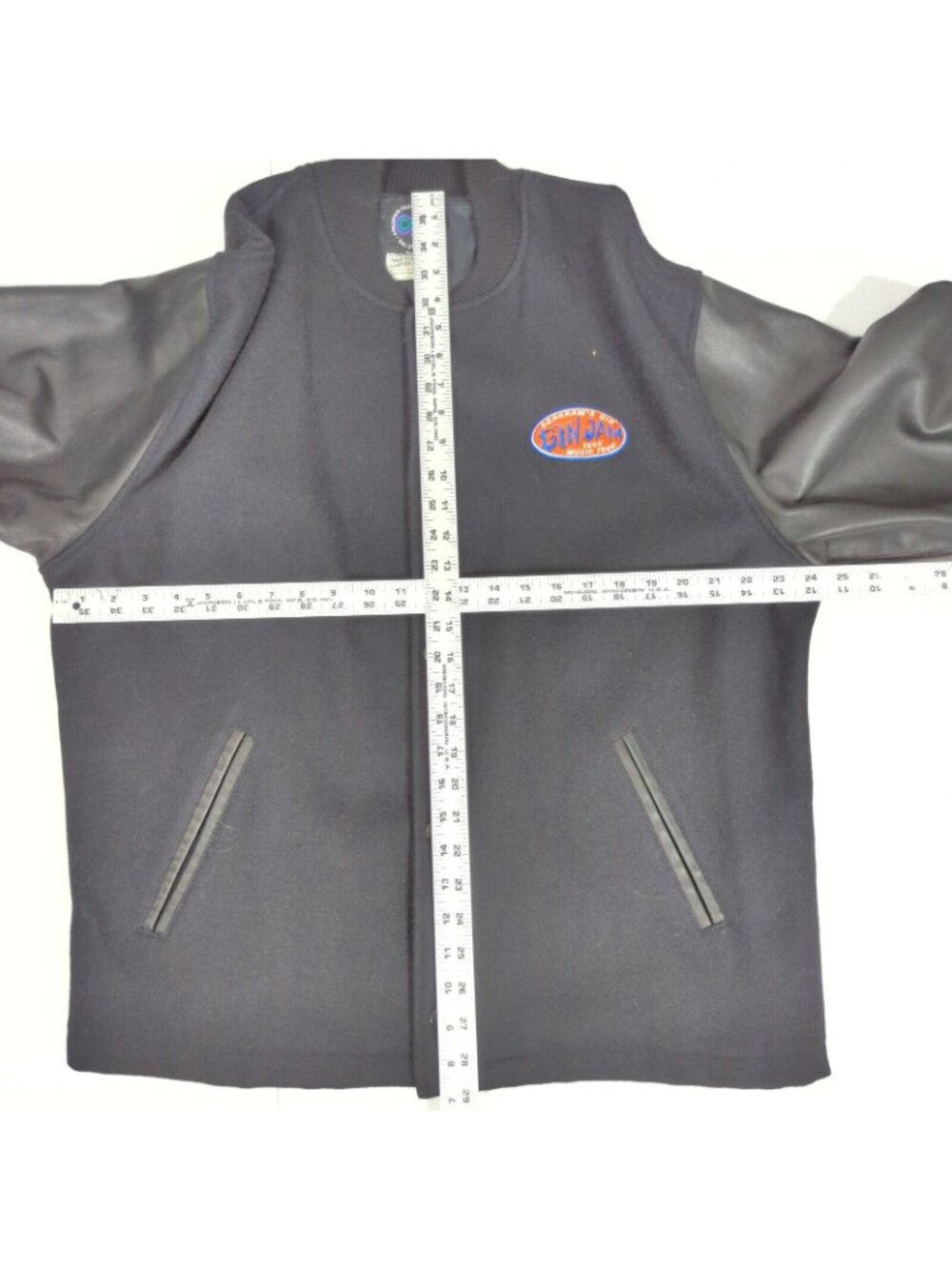 Vintage Seagrams Wool Leather Sleeves Gin Jam 1999 Music Tour XL Jacket - Picture 7 of 9